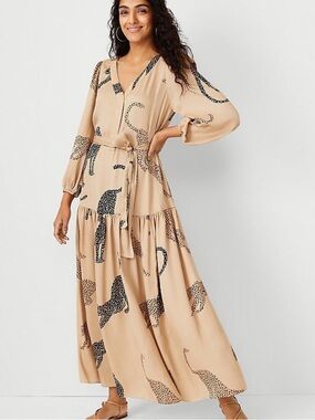 Ann Taylor Beige Maxi Dress with Black Cheetah Print
